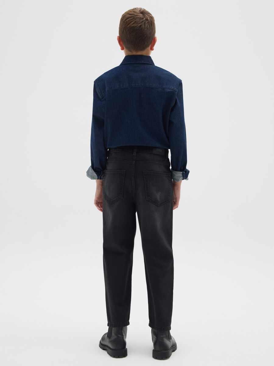 Jeans da ragazzo in puro cotone nero baggy_2