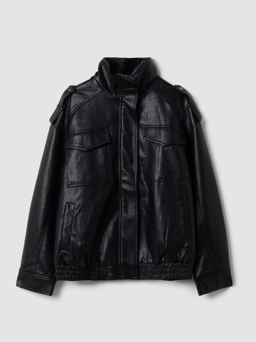 Giacca nera in misto viscosa con zip_0