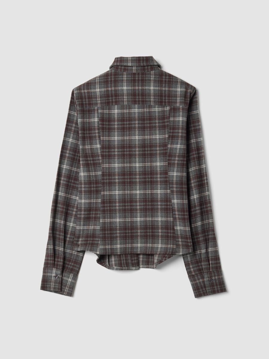 Grey stretch viscose flannel shirt with tie, slim fit_1