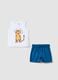 White and blue pure cotton set with vest top and shorts_0