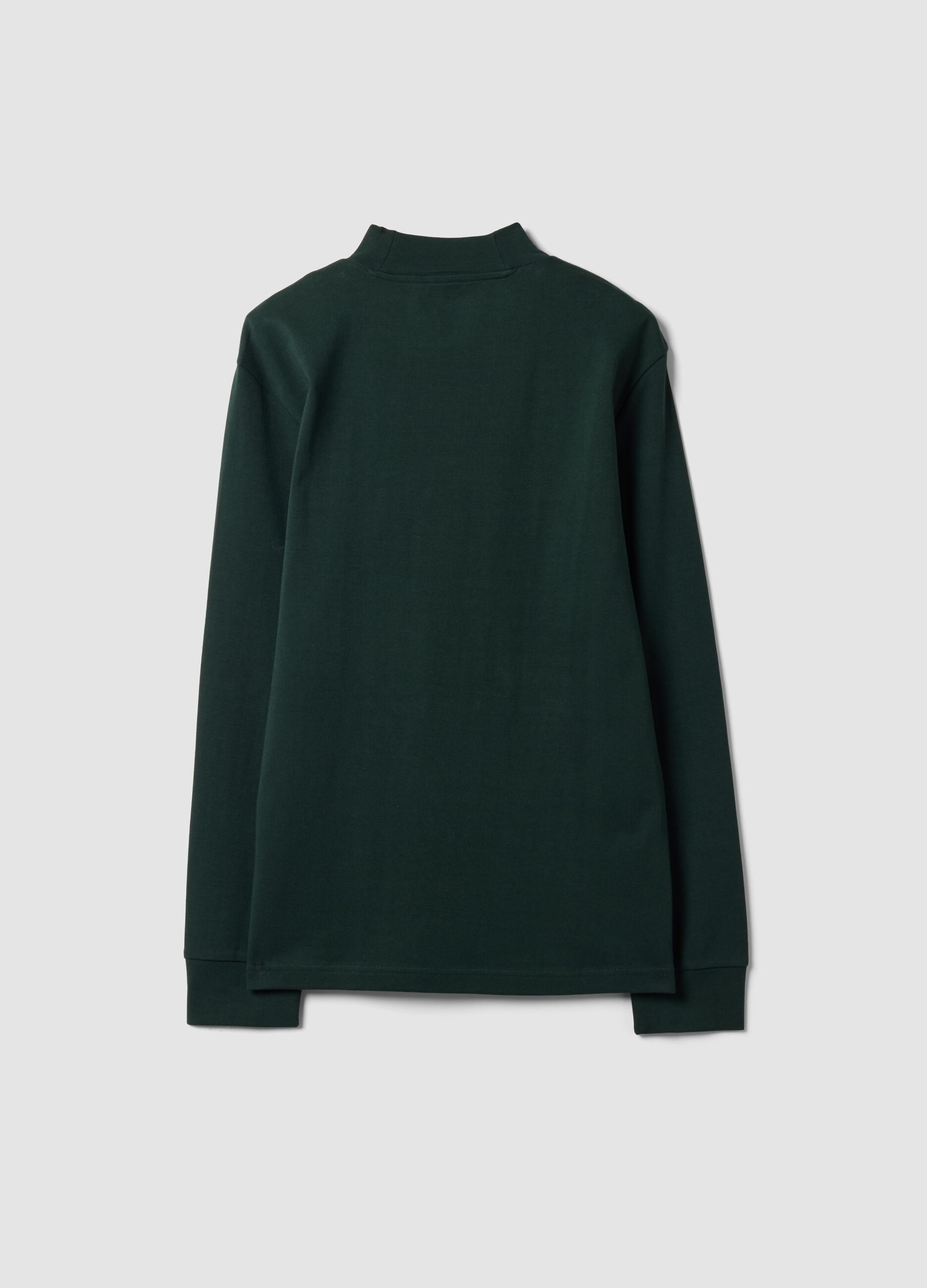 T-shirt verde in puro cotone con collo rialzato strutturato regular fit
