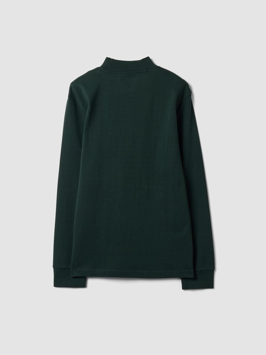 T-shirt verde in puro cotone con collo rialzato strutturato regular fit_2