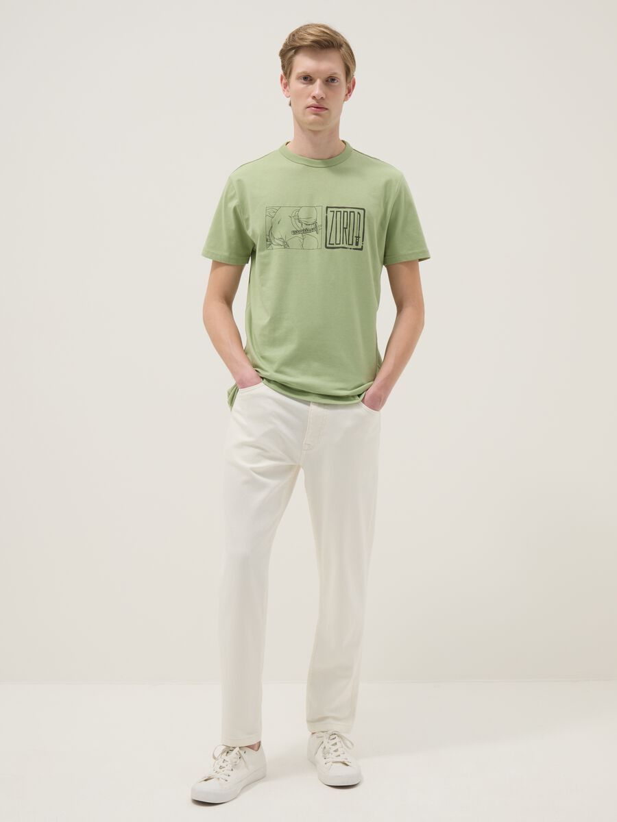 Green pure cotton T-shirt with One Piece print_1