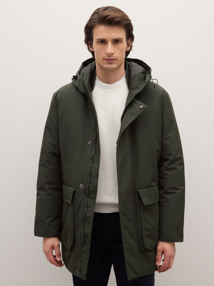 Giacca imbottita verde regular fit con zip e cappuccio_0