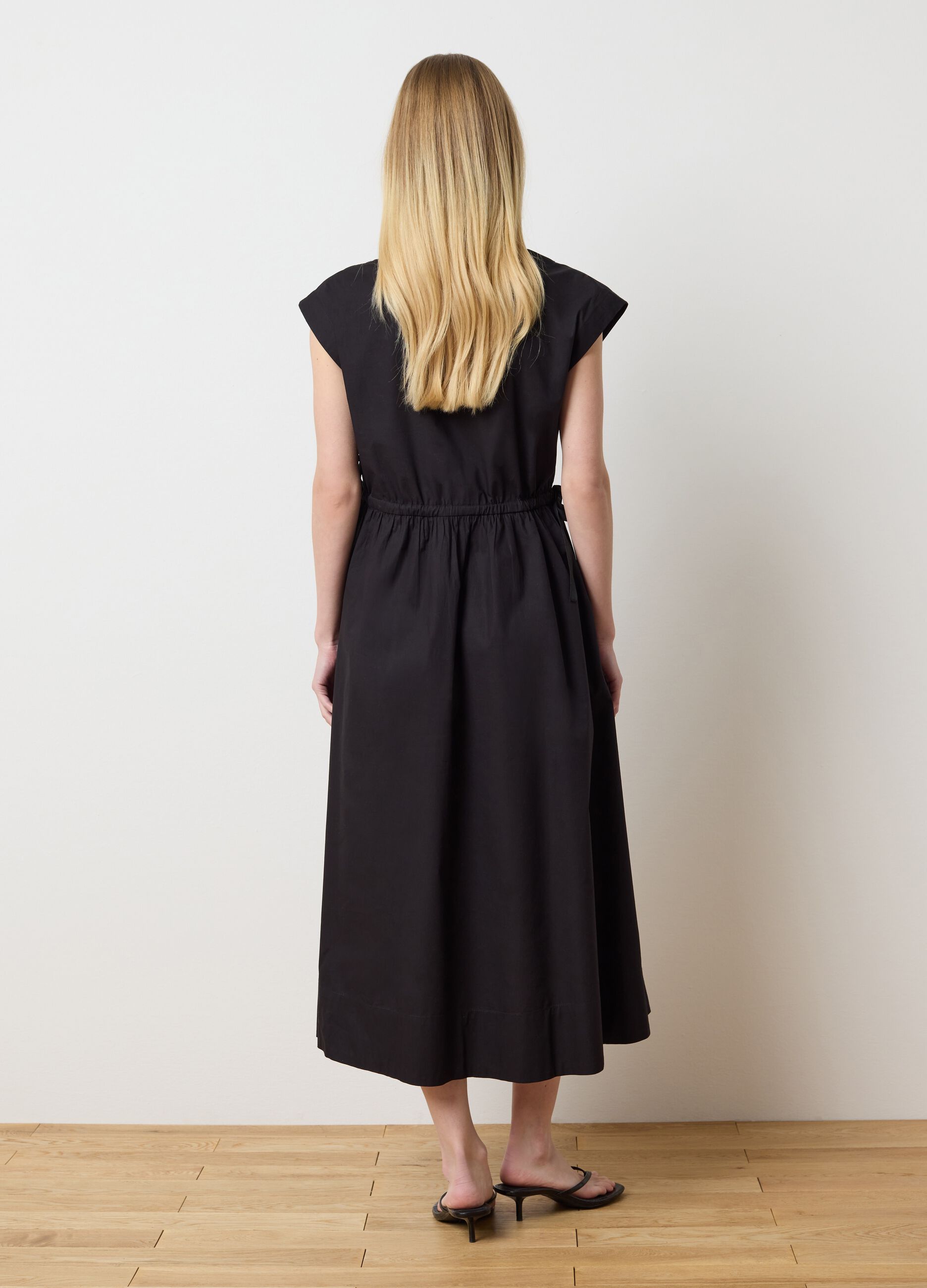 Vestito lungo da donna in puro cotone nero regular fit 