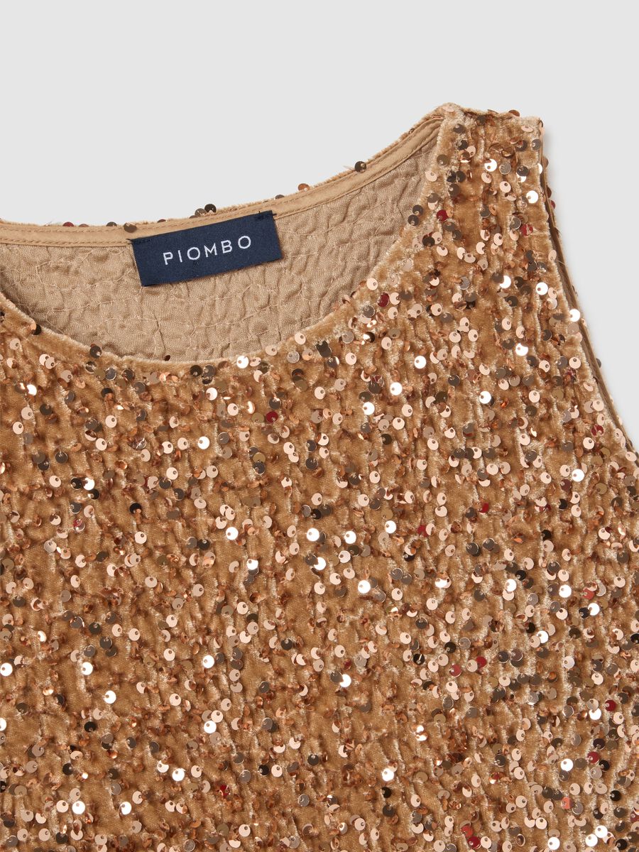 Beige regular fit tank top with sequins_5