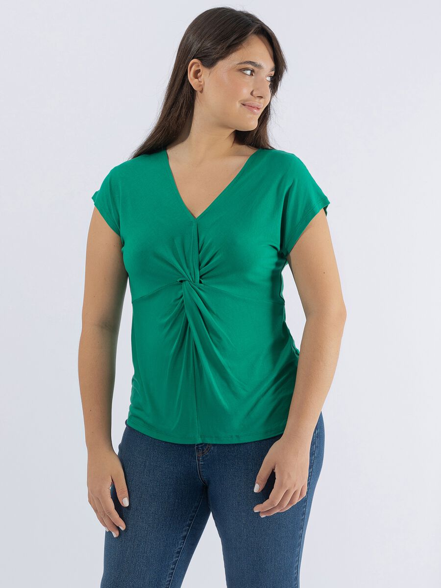 Curvy V-neck T-shirt with knot_0