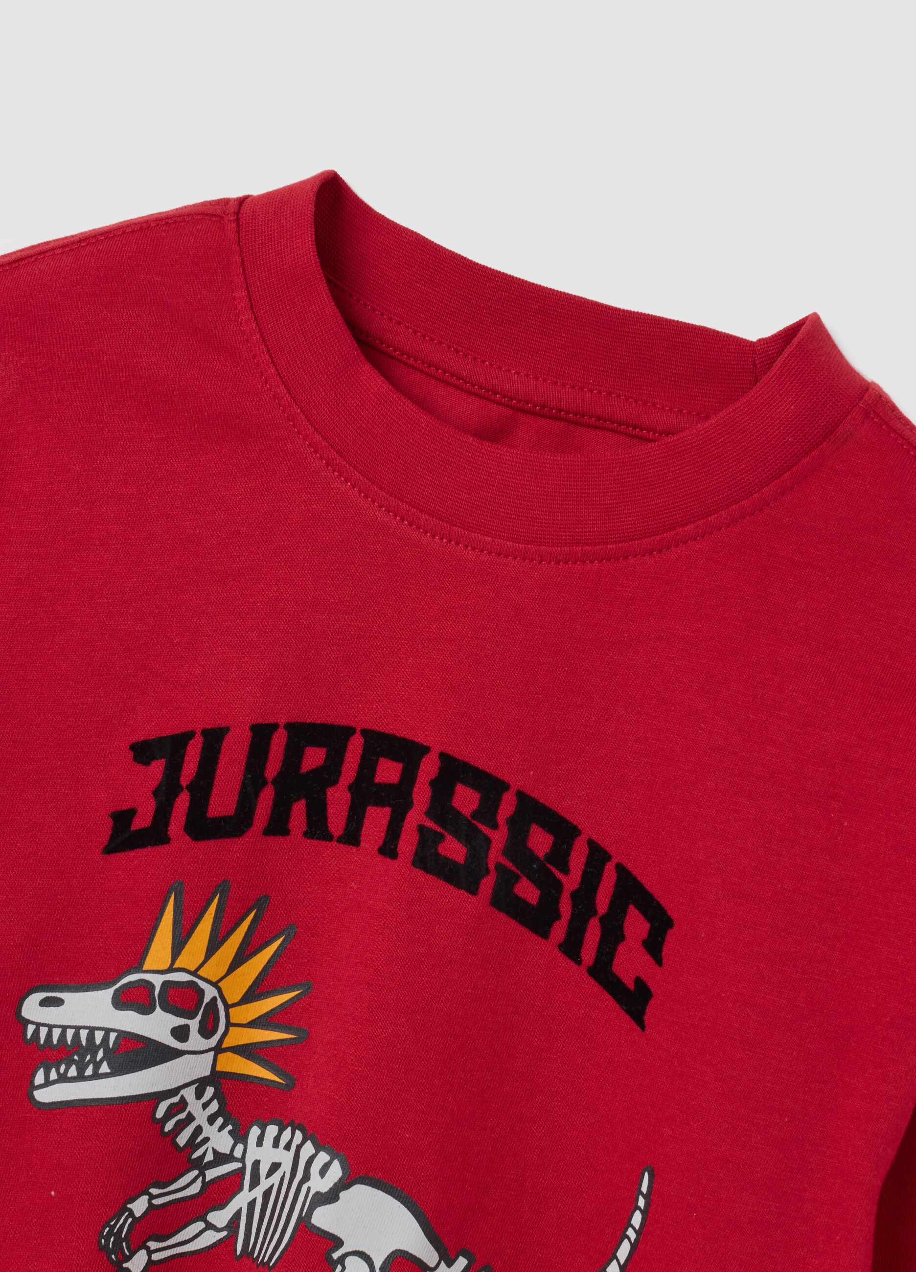 T-shirt da bambino in puro cotone rosso regular fit con stampa