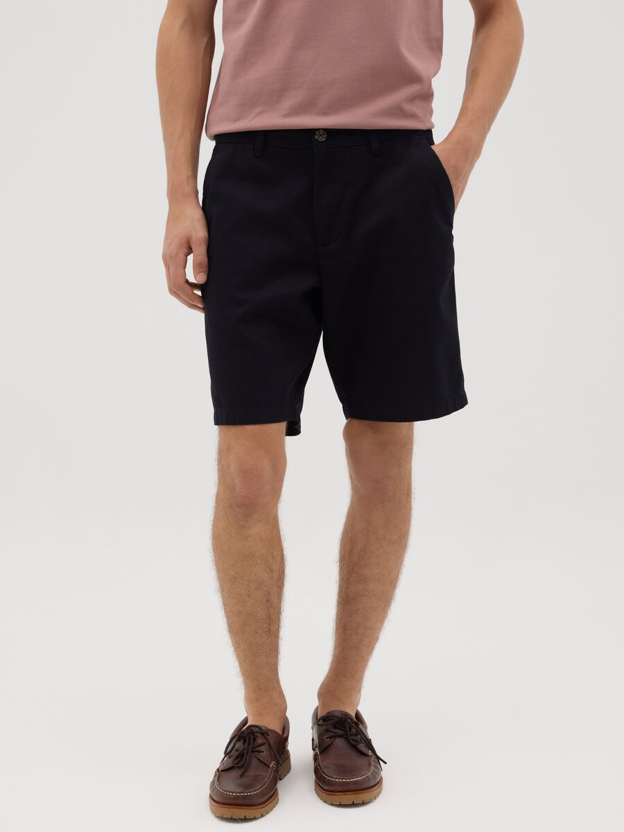 Black pure cotton chino Bermuda shorts_1