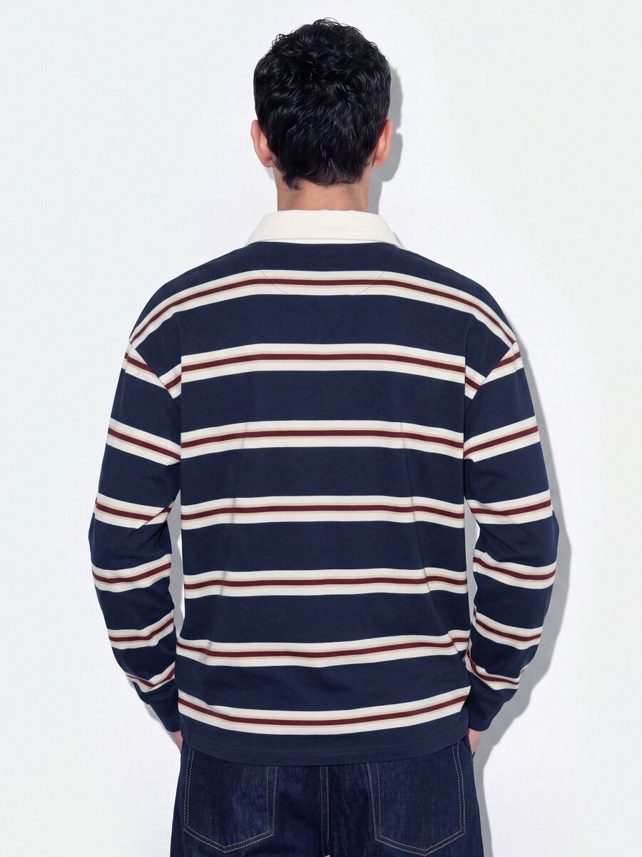 Polo rugby blu a righe in puro cotone con colletto classico_3