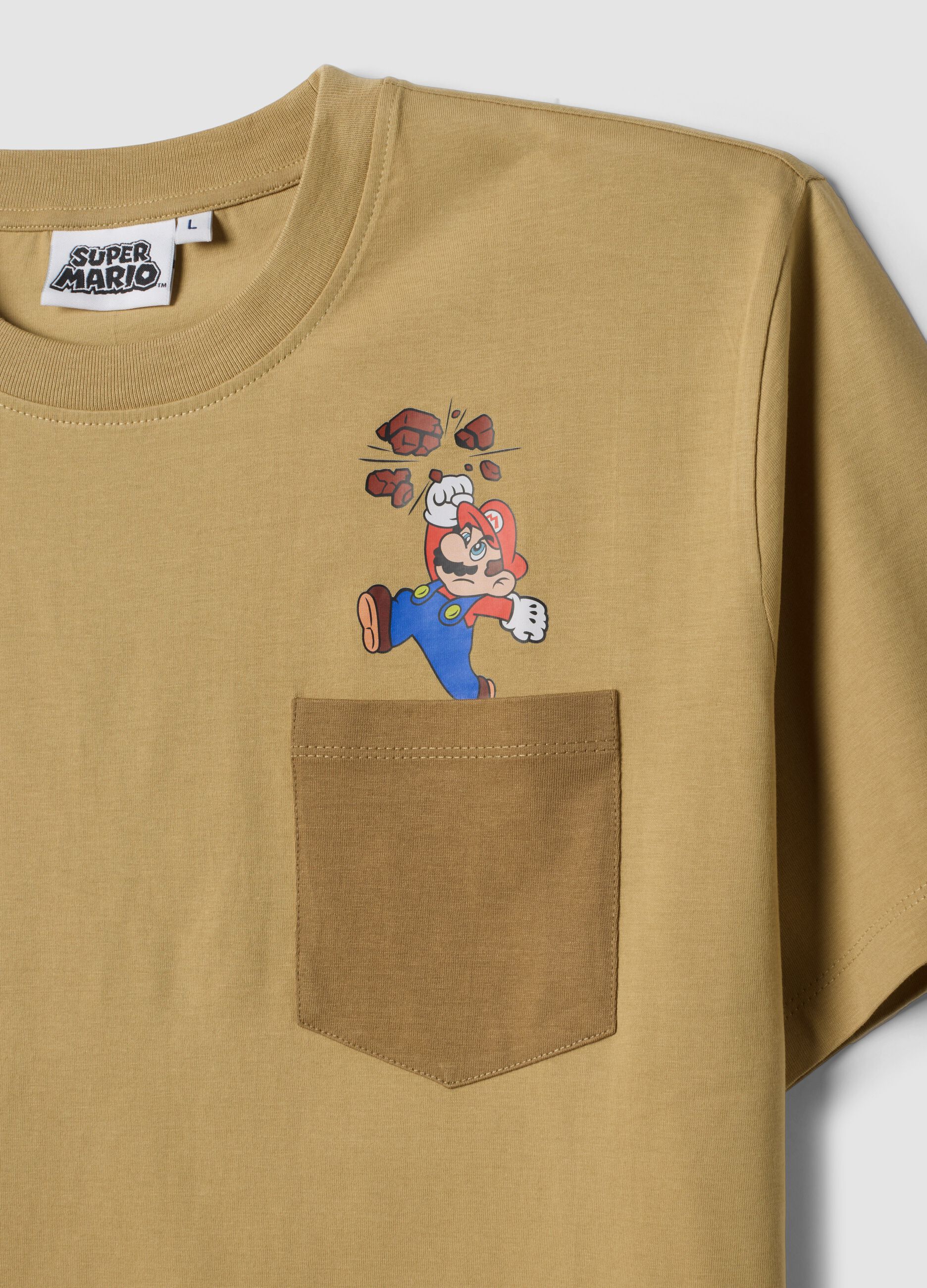Beige pure cotton regular-fit T-shirt with chest pocket