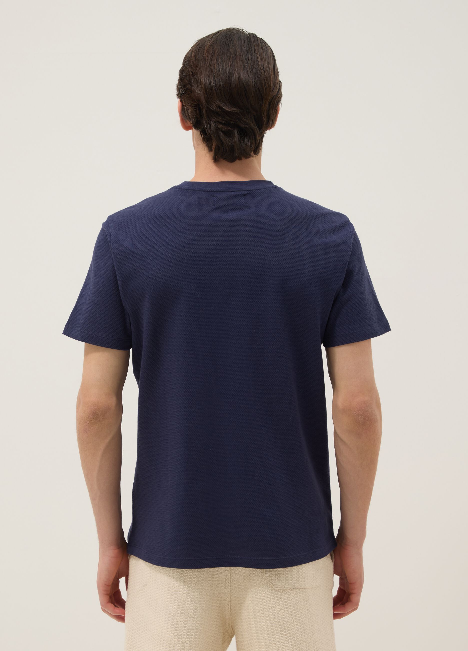 Blue short-sleeved pure cotton T-shirt