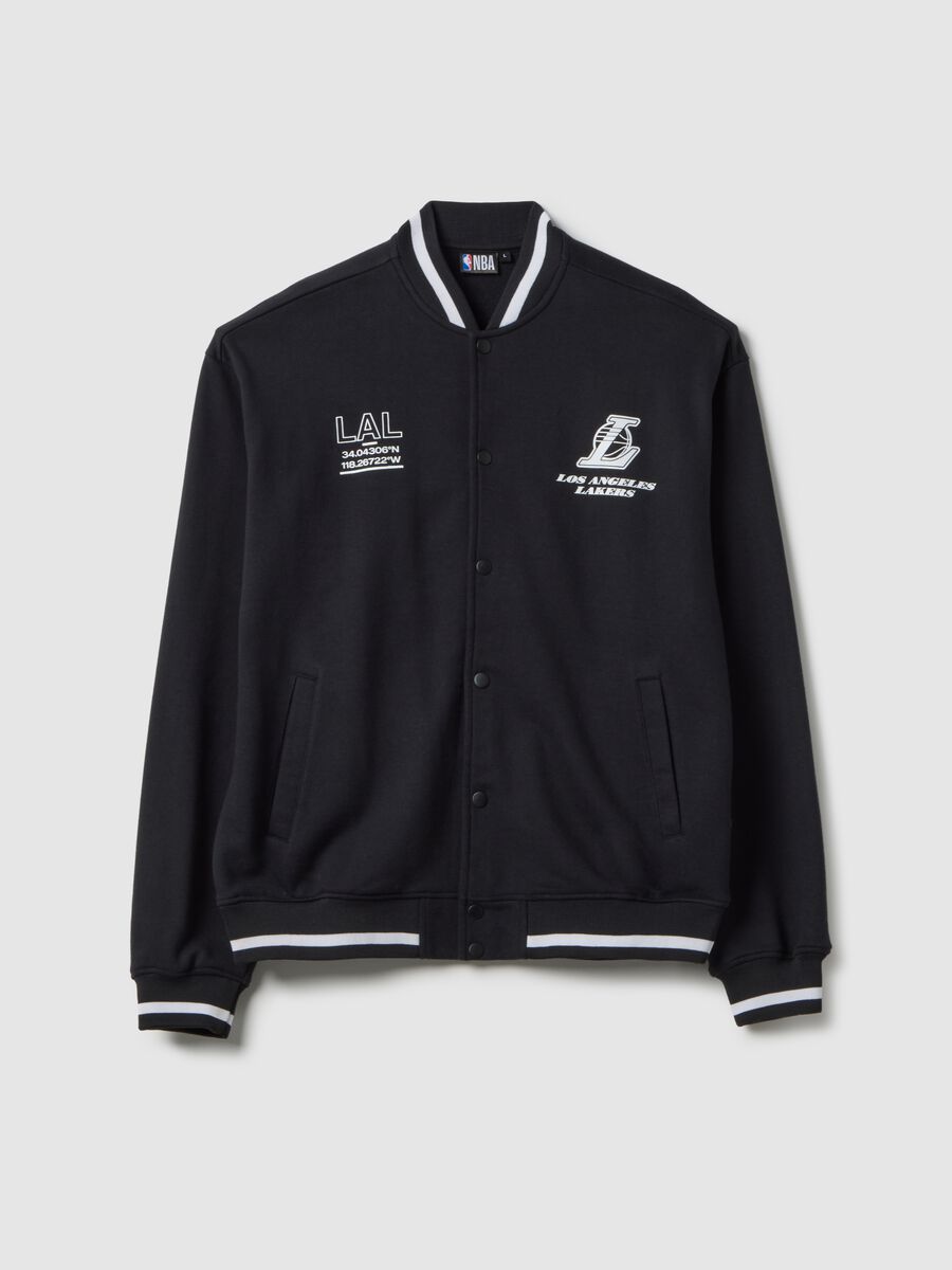 Black regular fit cotton blend jacket with Lakers logo_4