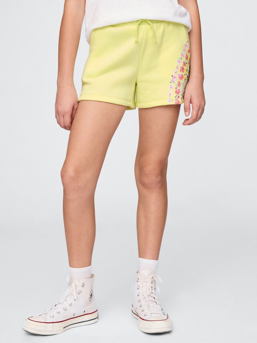 Yellow shorts with floral details for girls_1