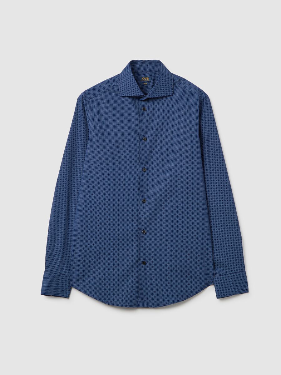Blue stretch cotton slim fit shirt_0
