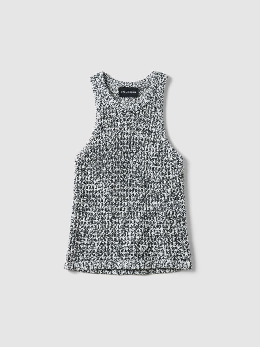 Multicolour cotton blend regular fit tank top with knitted design_4