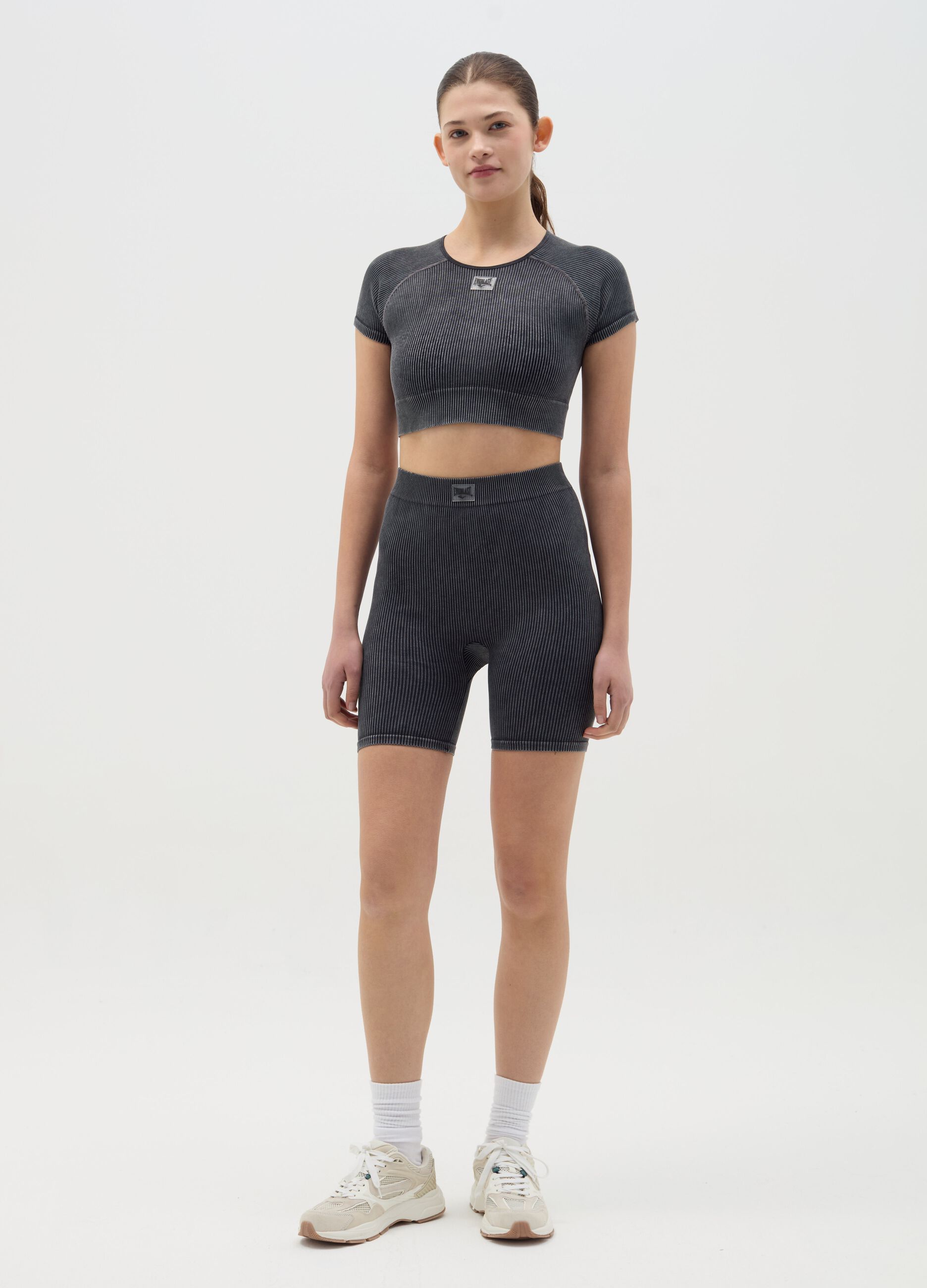 Grey ribbed cycle leggings