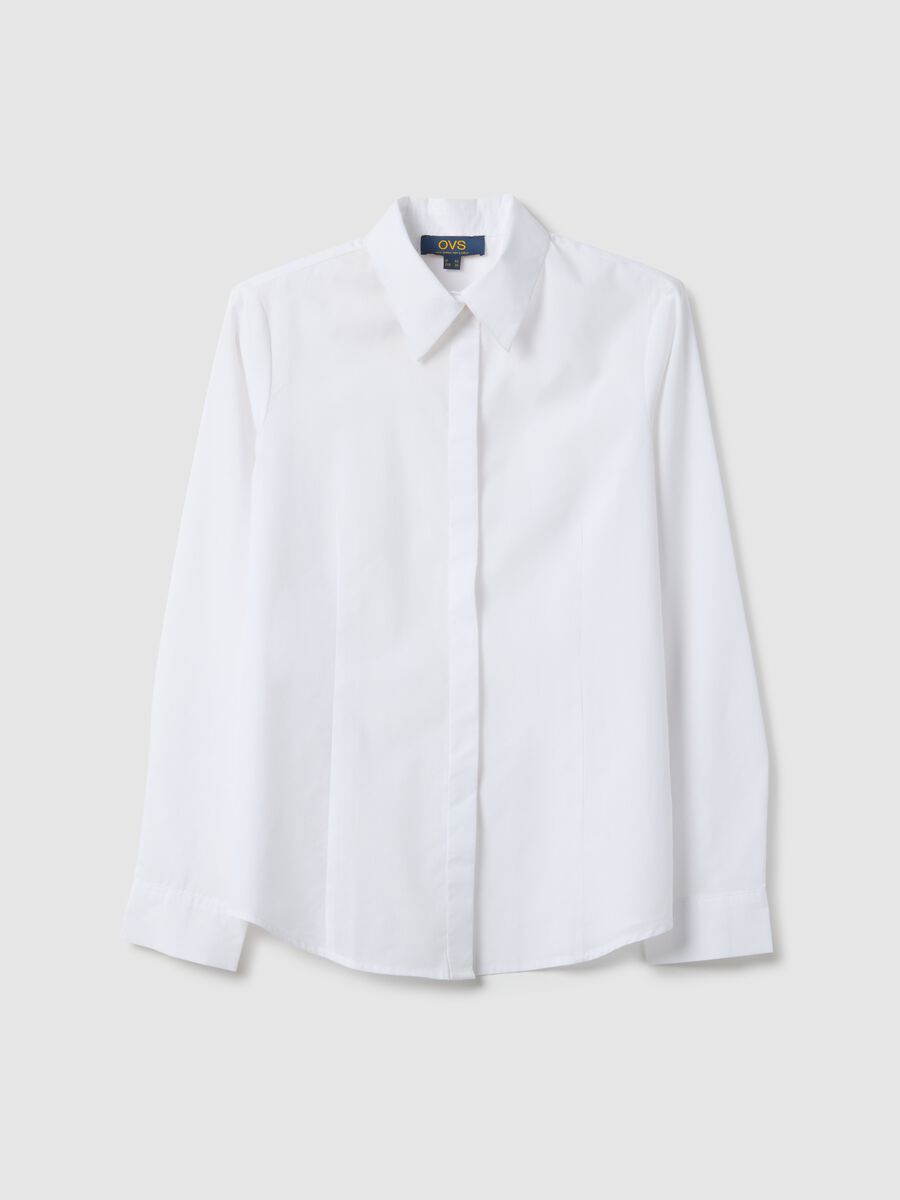 White slim fit cotton blend shirt with classic collar and buttons_4