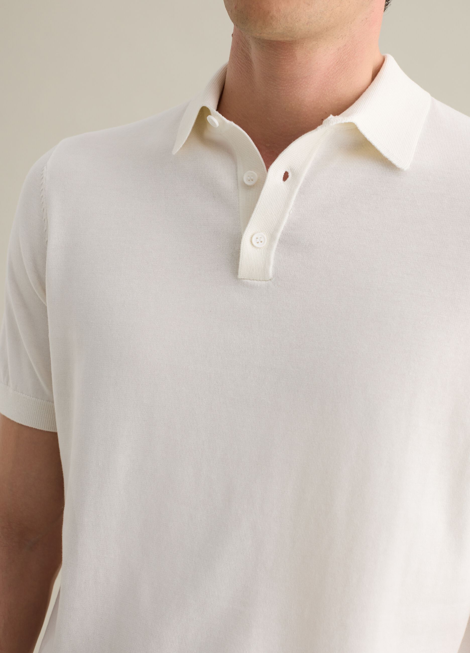 White polo shirt in cotton, silk, and linen