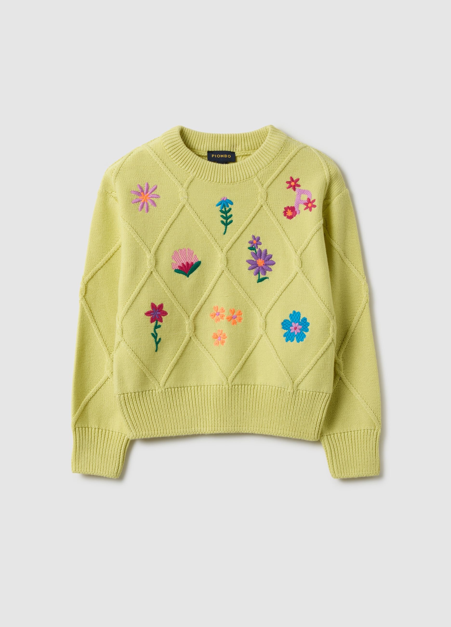 Girls' Yellow Pure Cotton Jumper Regular Fit with Floral Embroidery