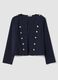 Blue cropped stretch cotton jacket with decorative buttons, regular fit_4