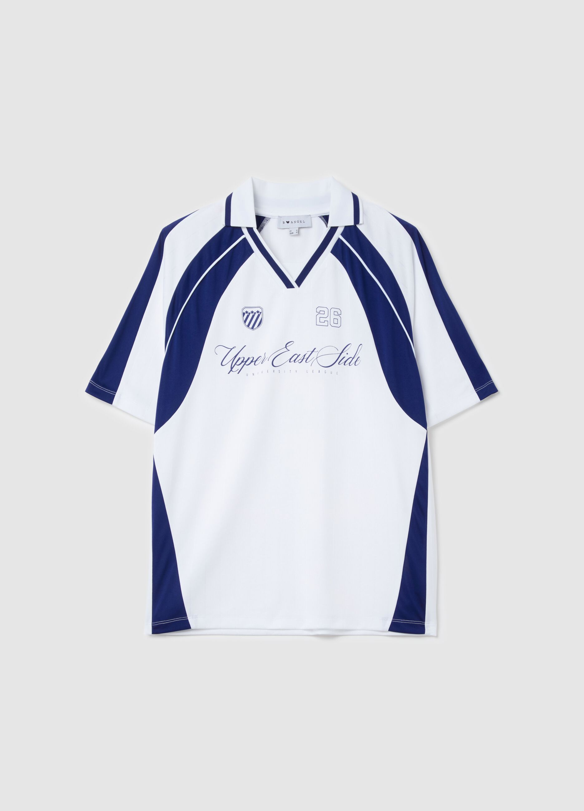 T-shirt with polo neck and college print