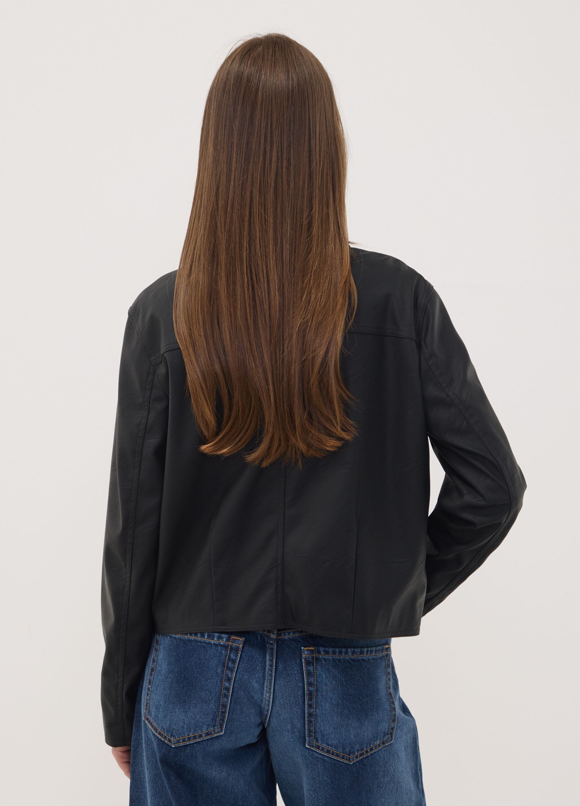 Black zip-up jacket with slim-fit collar