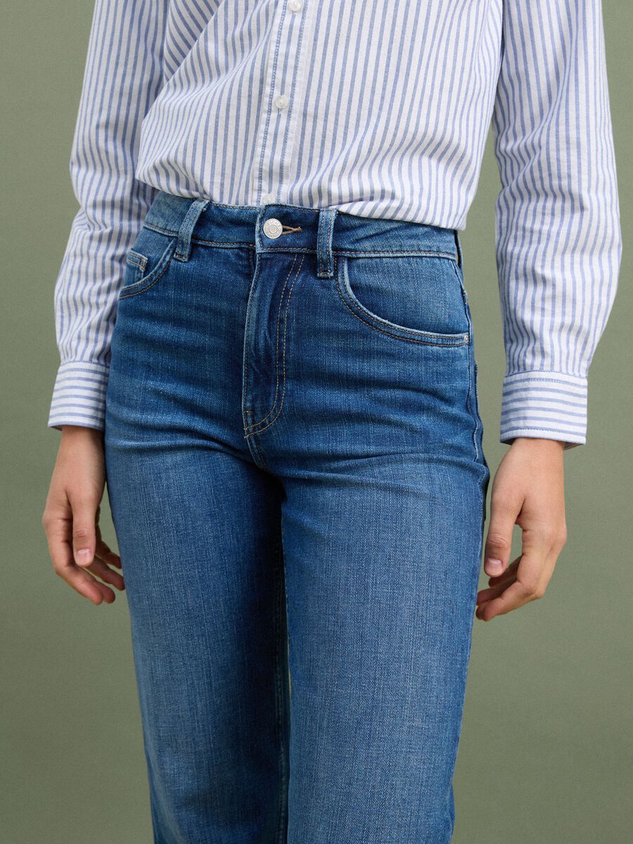 Jeans blu in cotone elasticizzato wide leg_3