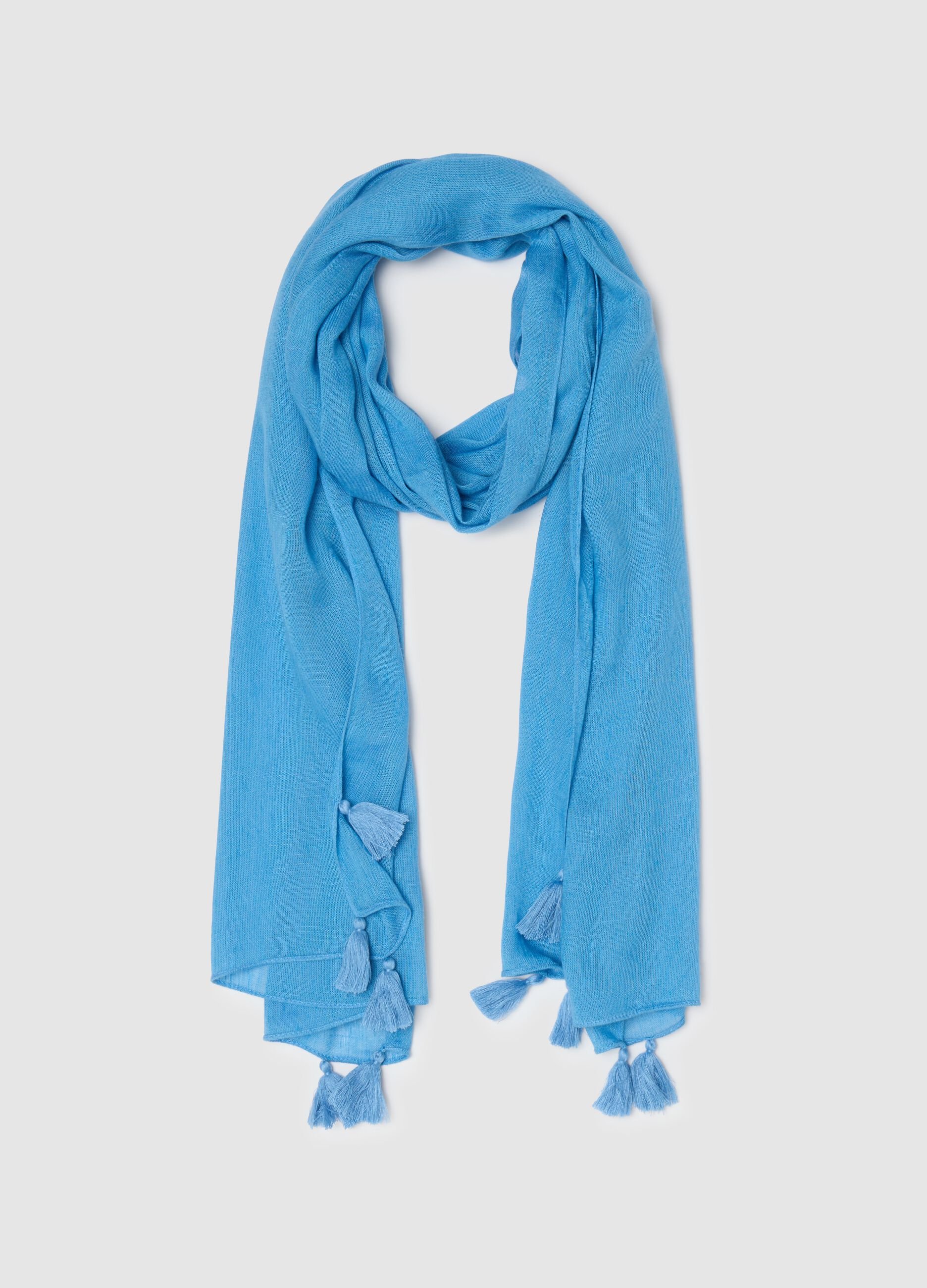 Light blue scarf with tassels