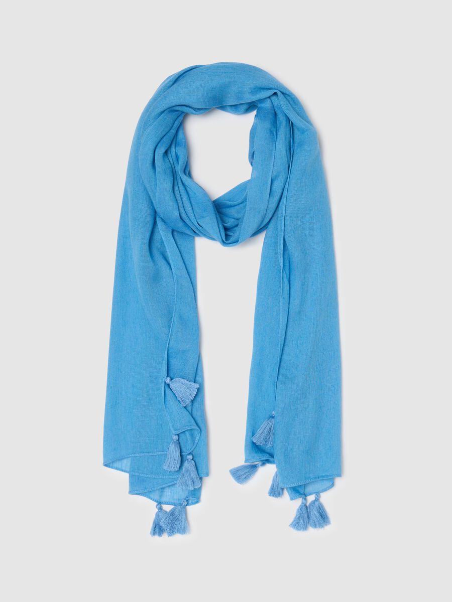 Light blue scarf with tassels_0