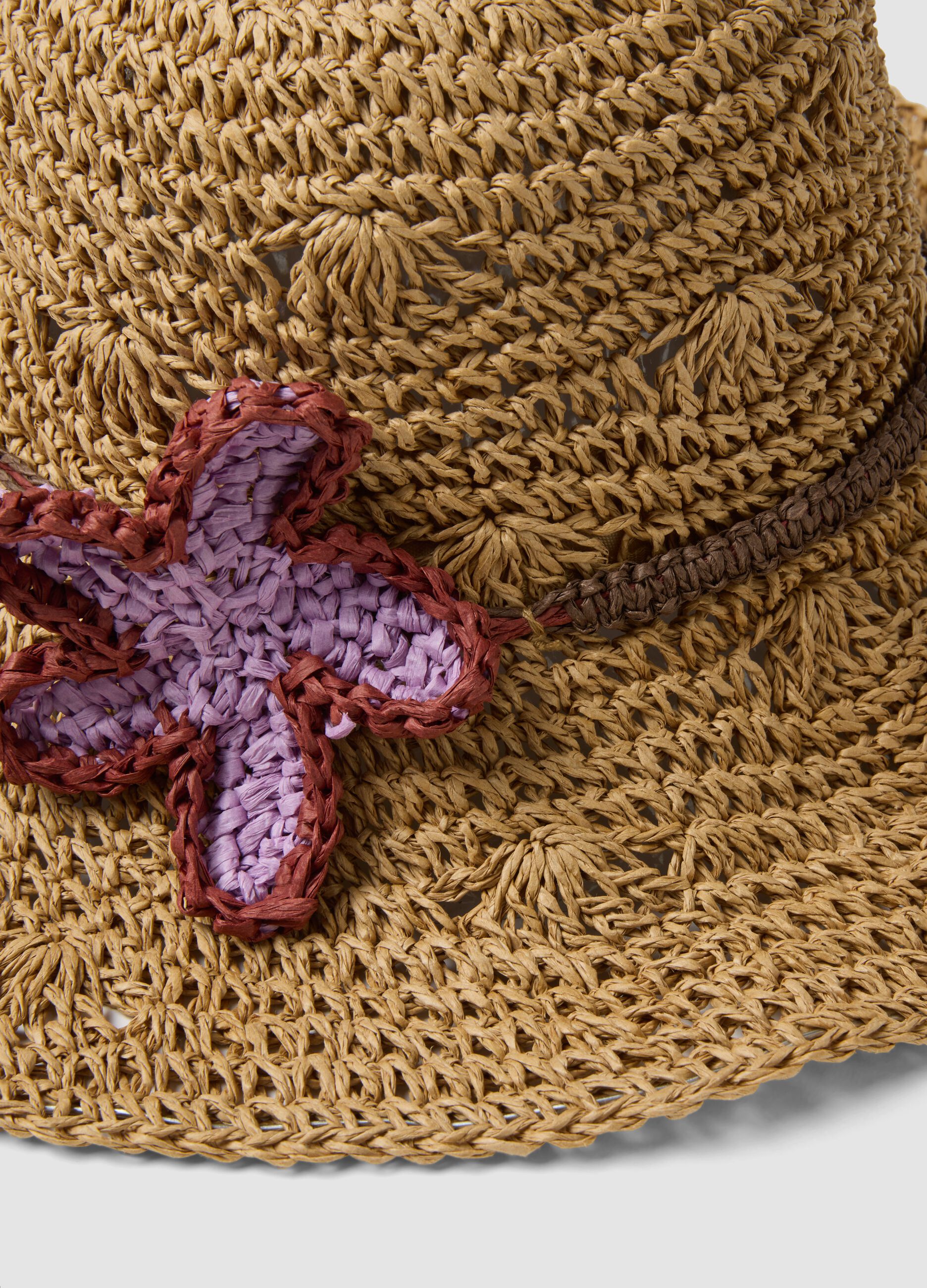 Beige pure paper-fabric hat with starfish embroidery