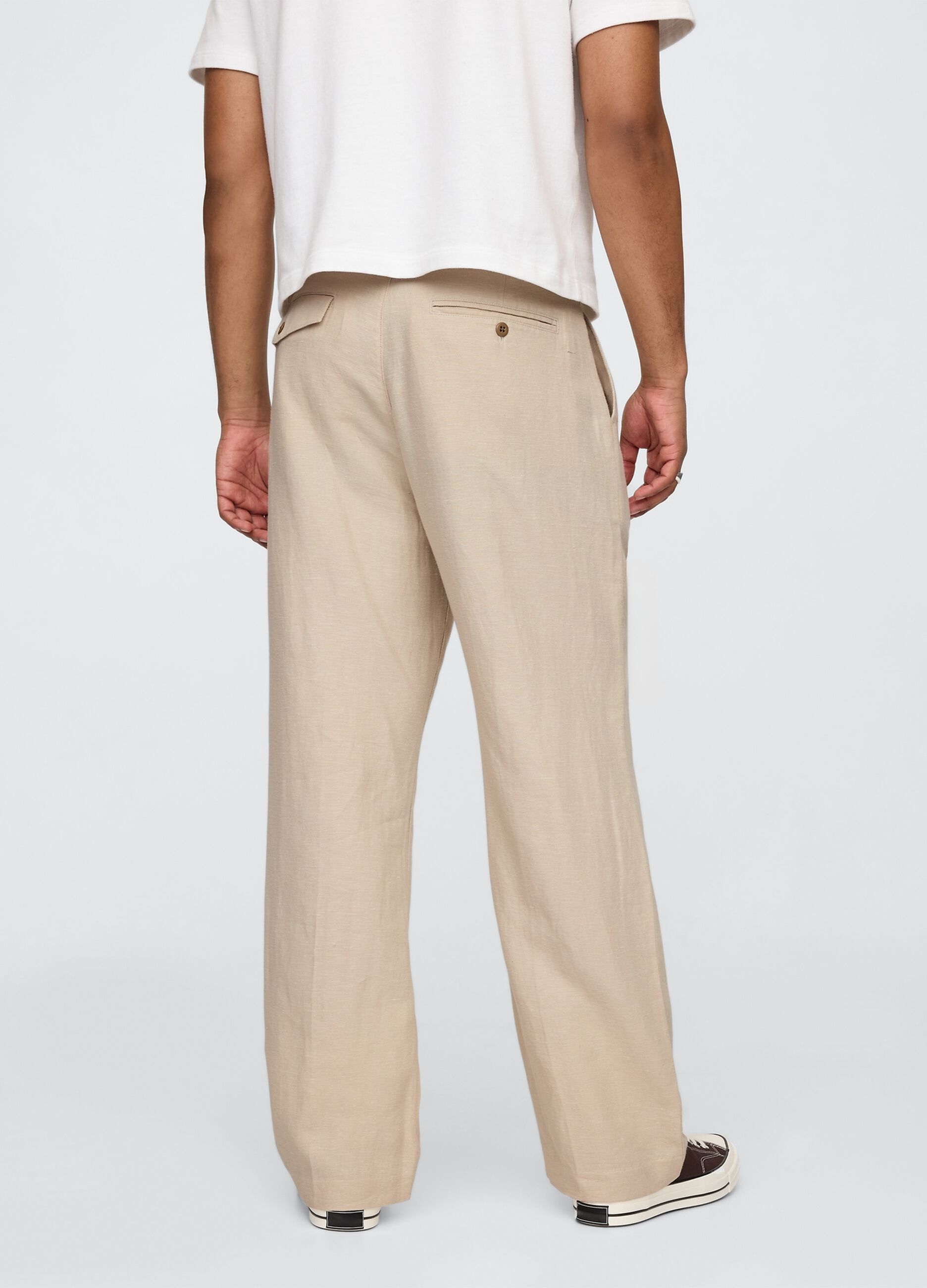Pantaloni wide leg beige in lino e cotone