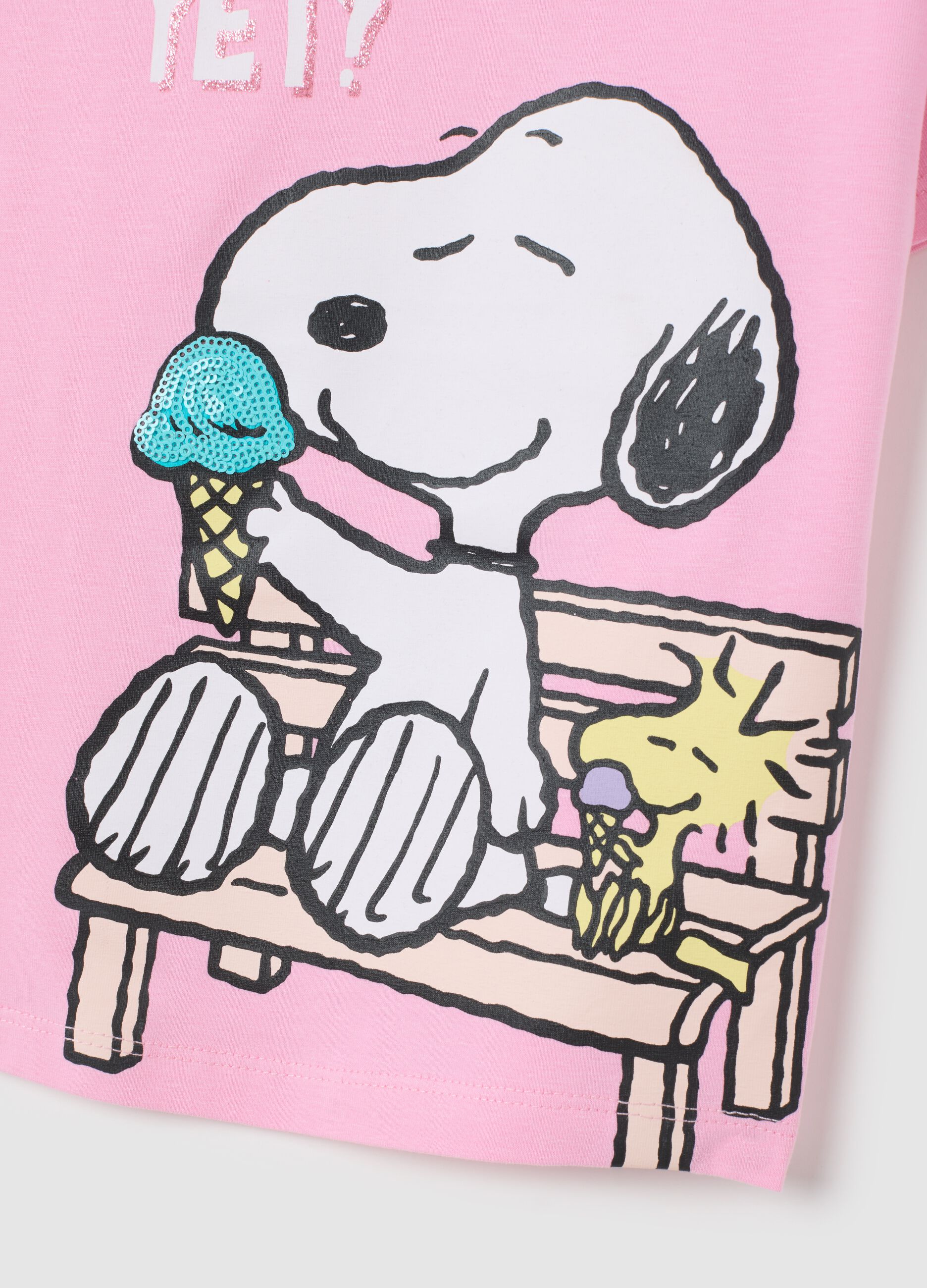 Girls' stretch cotton pink T-shirt with Snoopy print