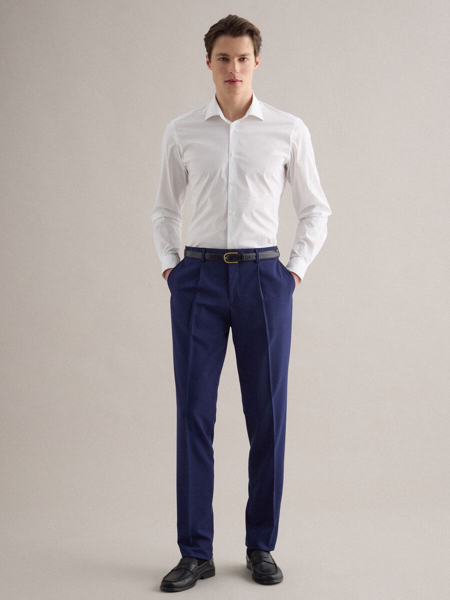 White slim fit stretch cotton shirt_1