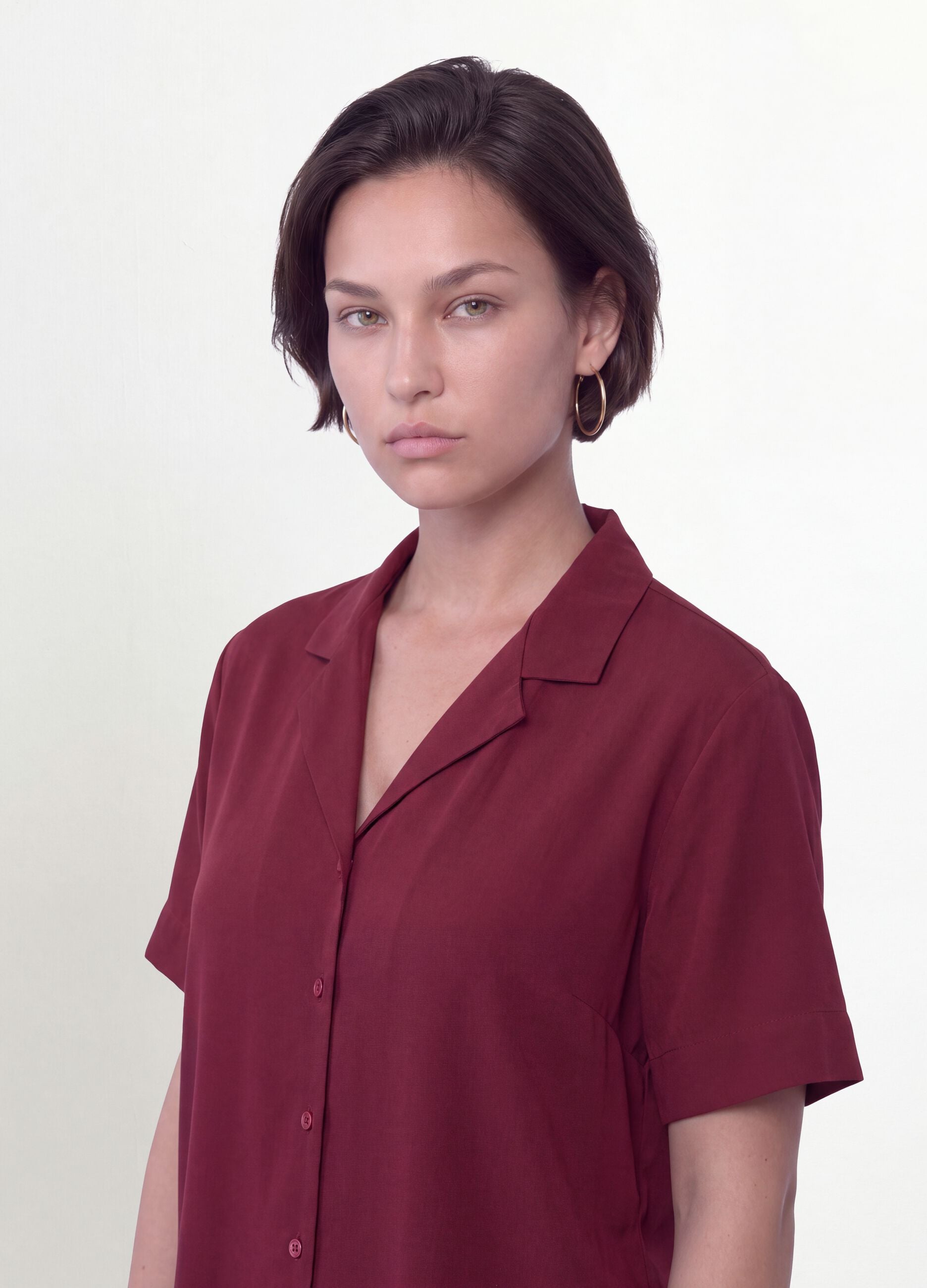 Red oversized short-sleeve viscose-blend shirt