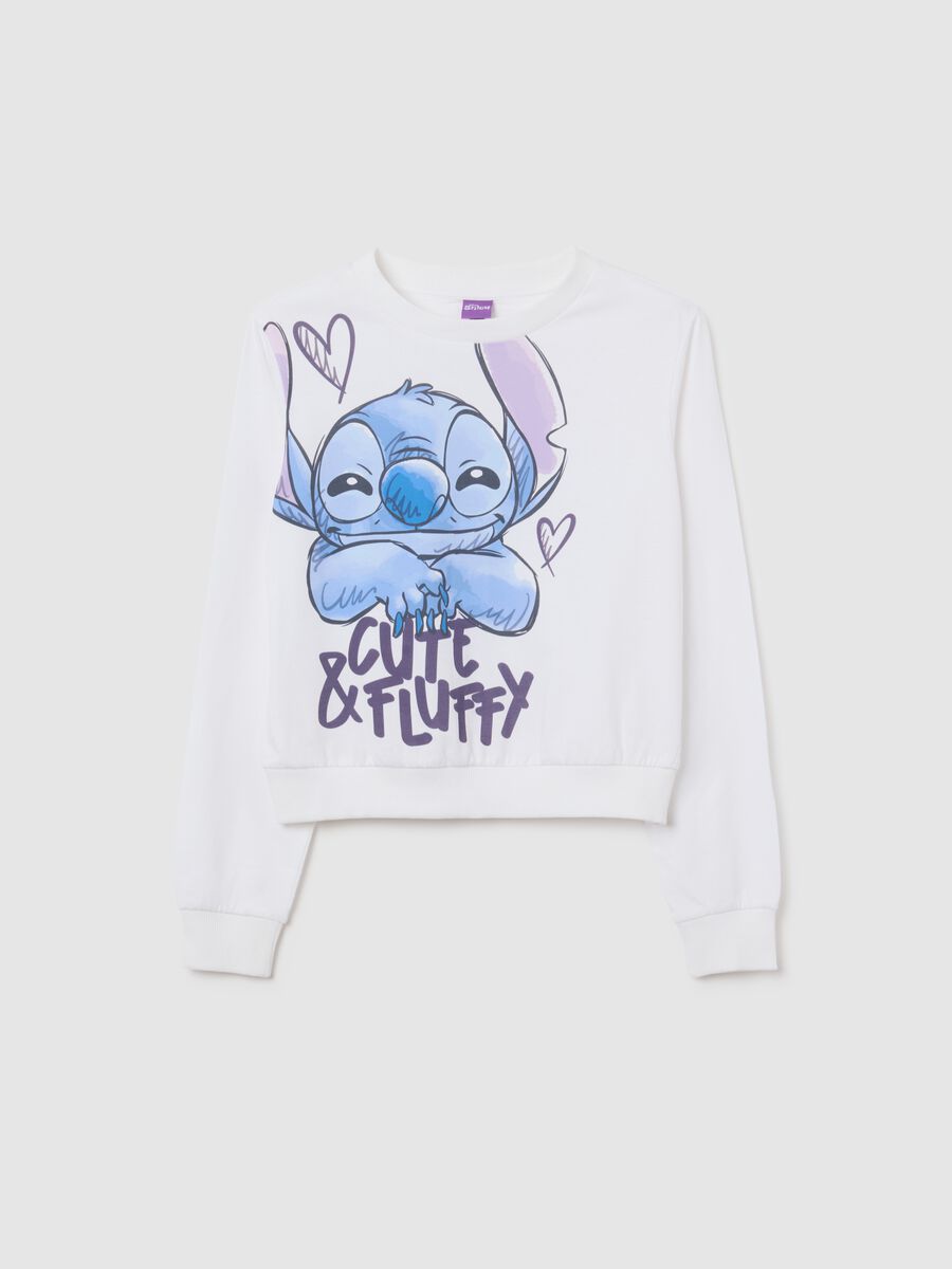 Maglia da ragazza in puro cotone bianca regular fit con stampa Stitch_0