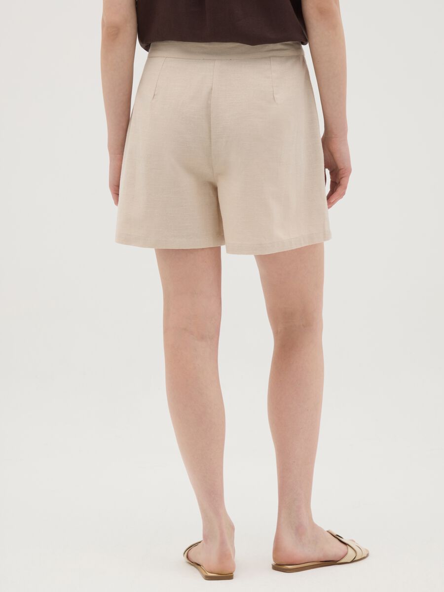 Women's beige pure cotton shorts regular fit_3