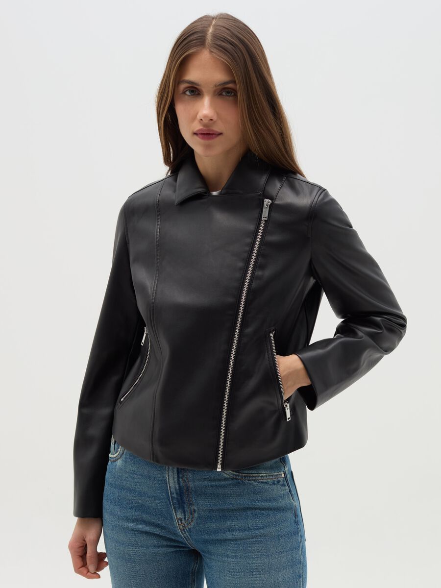 Short biker jacket with zip_0