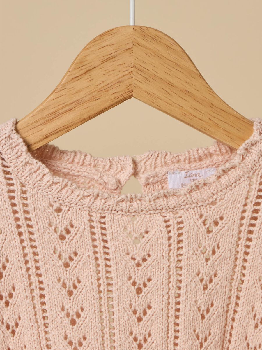 Cotton blend knit openwork sweater_1