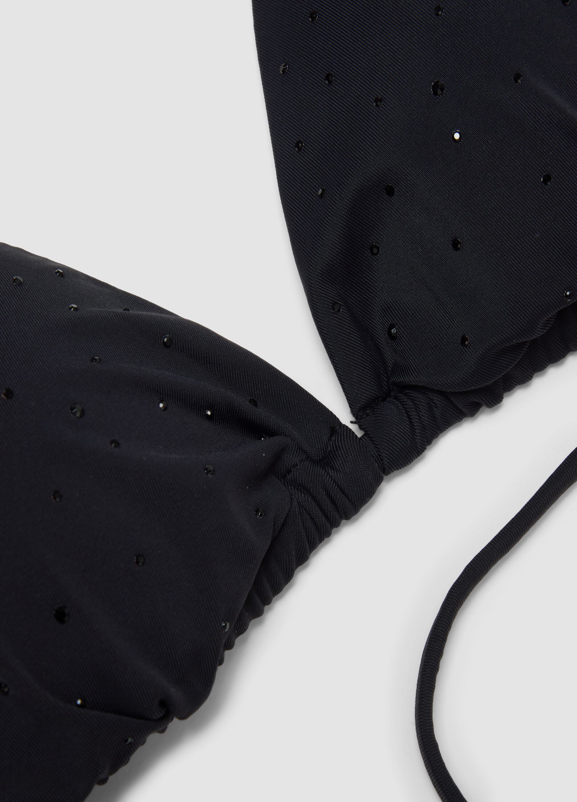 Black stretchy triangle bikini top with sparkling details
