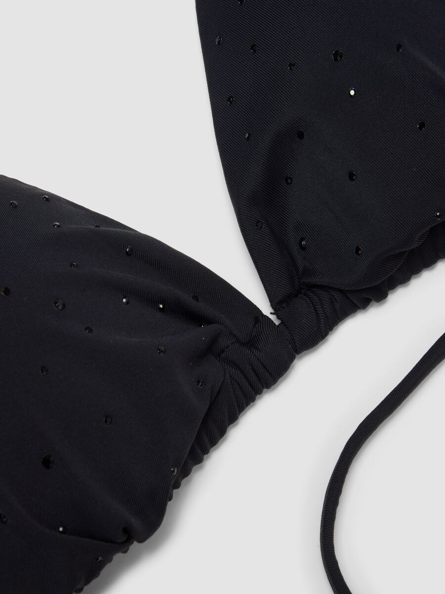 Black stretchy triangle bikini top with sparkling details_5