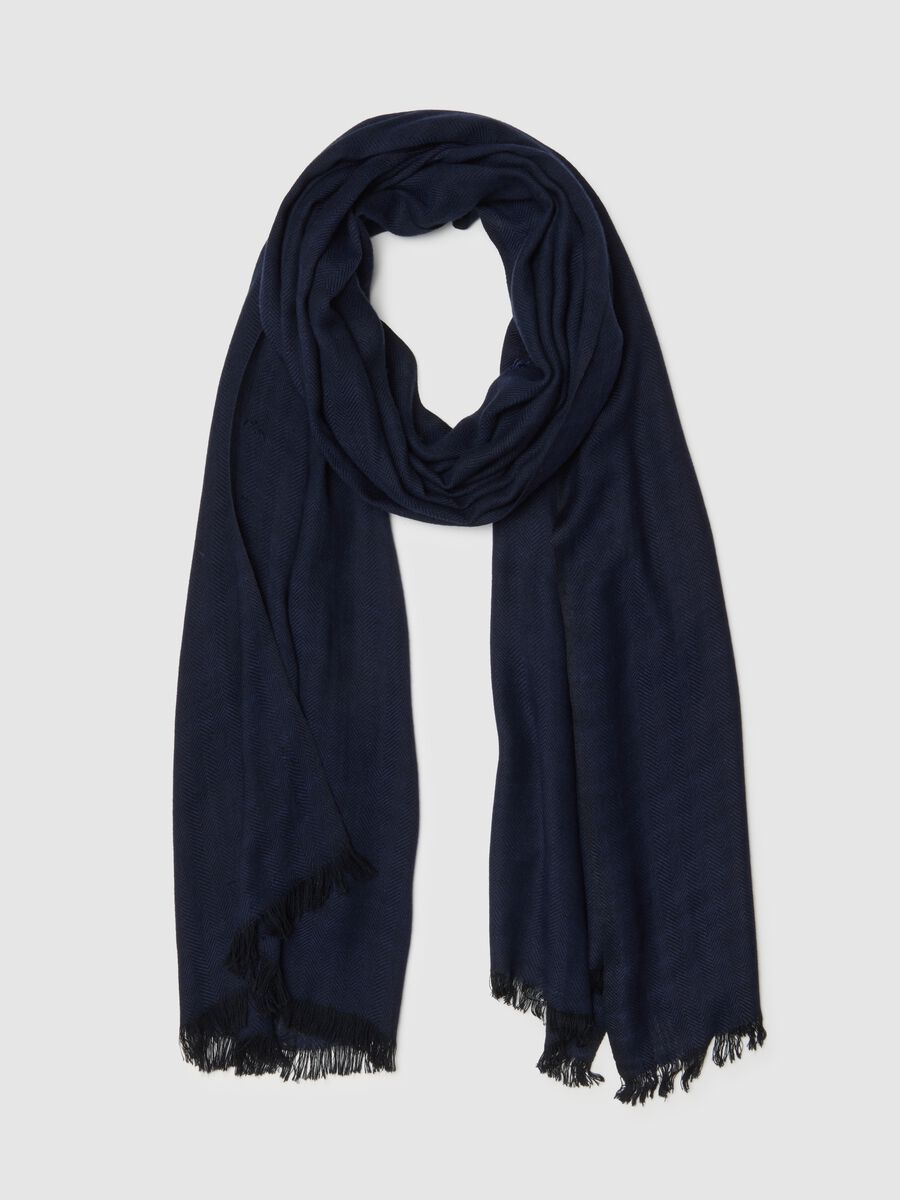 Sciarpa in pura viscosa blu con frange_0