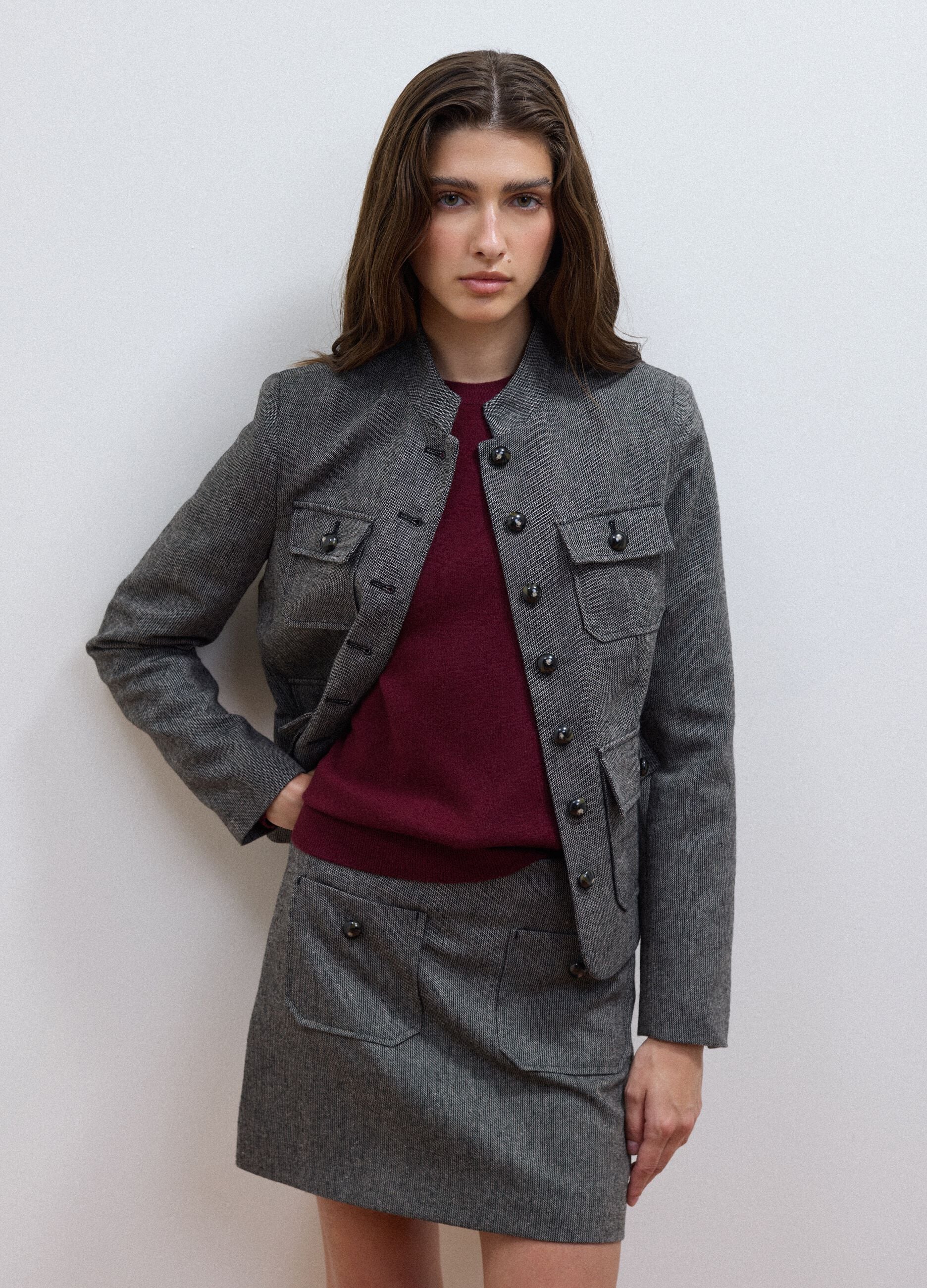 Blazer grigio in misto lana e viscosa slim fit