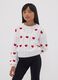 White cotton-blend jumper with openwork pattern and hearts for girls_0