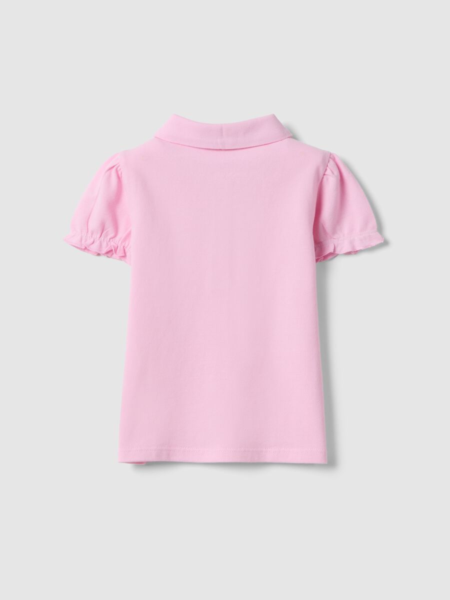 Girls' pink pure cotton polo with regular fit and ruched sleeves_1