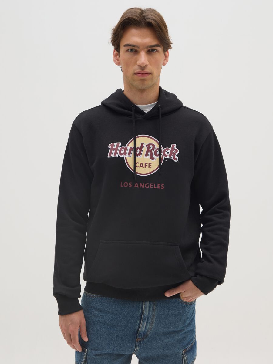 Black cotton blend hoodie with Hard Rock Cafe print_0