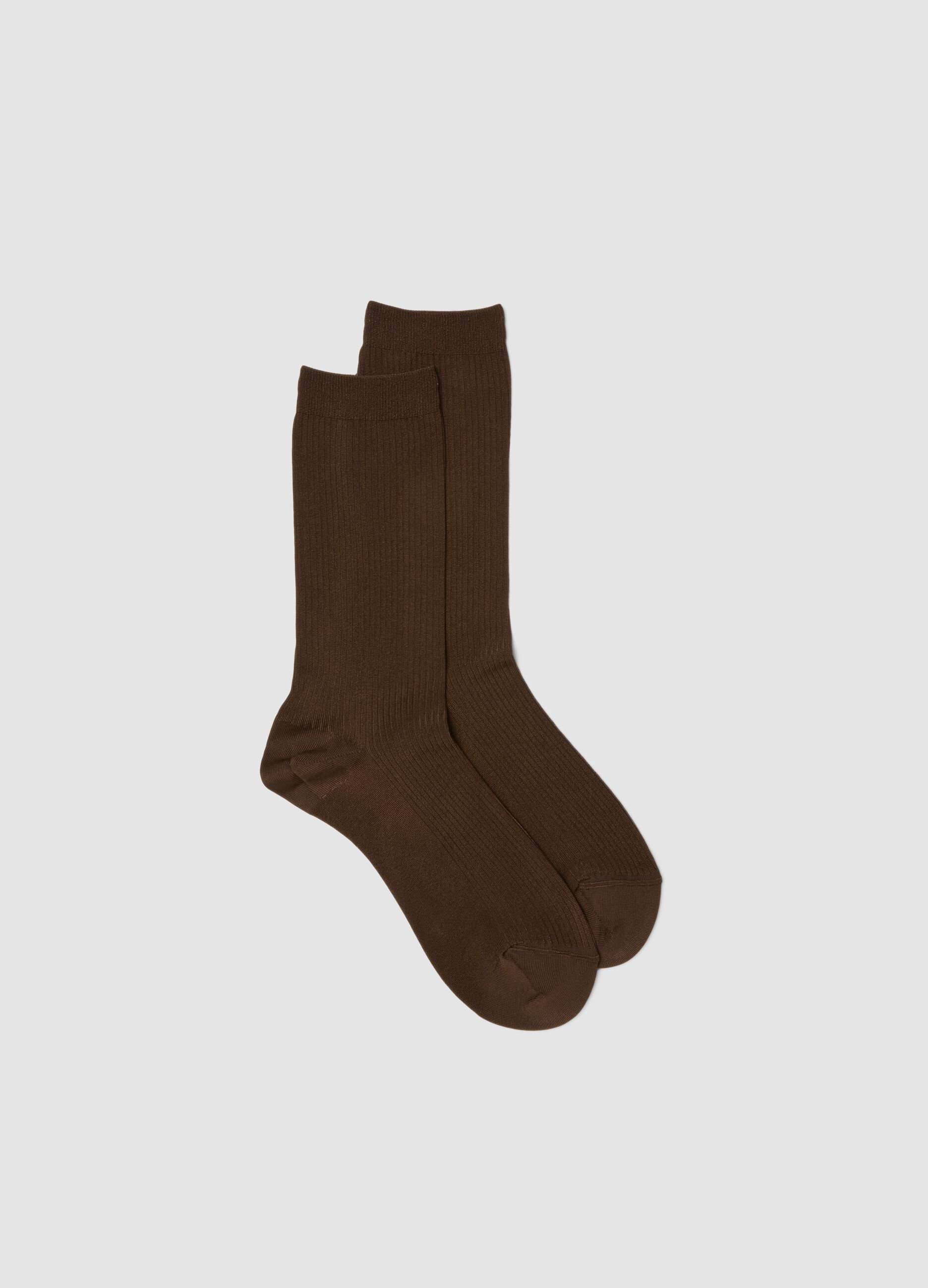 Long brown stretch viscose socks