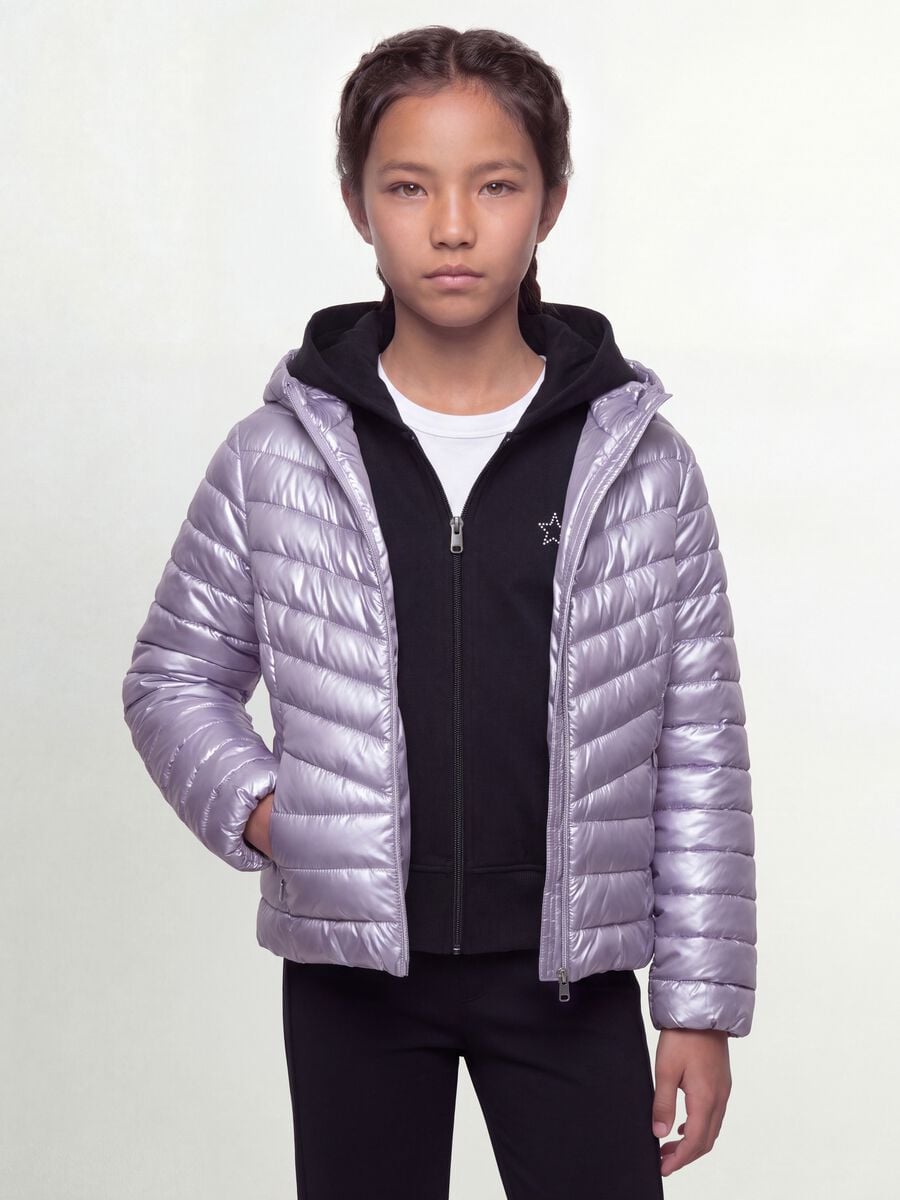 Purple Ultralight padded jacket with hood and zip for girls_0