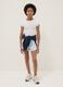 Shorts azzurri in puro cotone da ragazza slim fit con profili bianchi_0