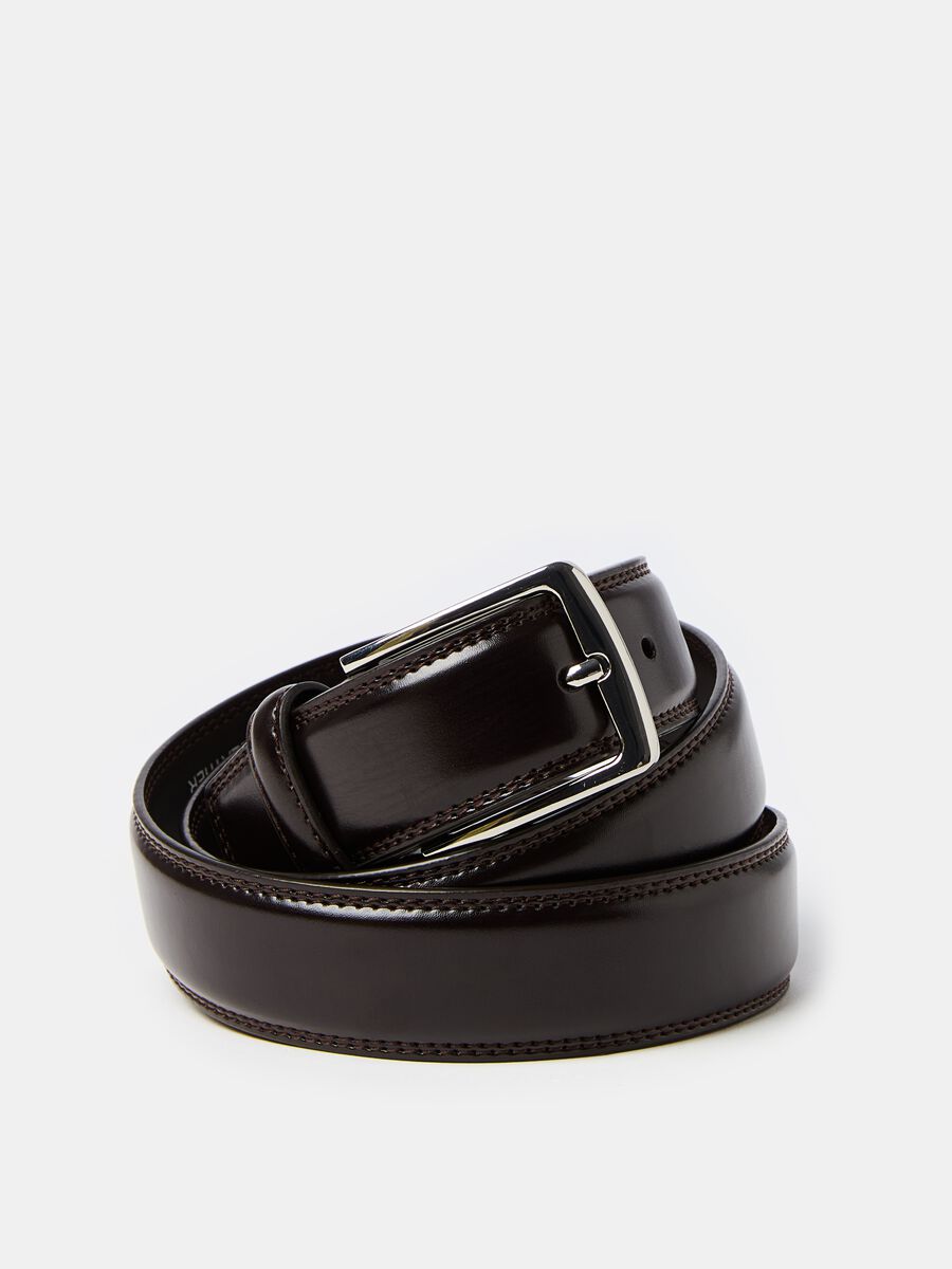 Leather belt with square buckle_0